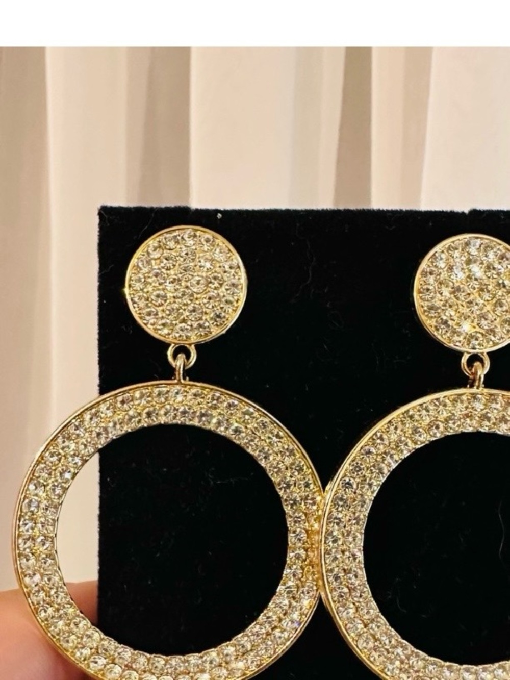 Gold Crystal Hoop Drop Earrings - Women Jewelry - Picture 5 of 8